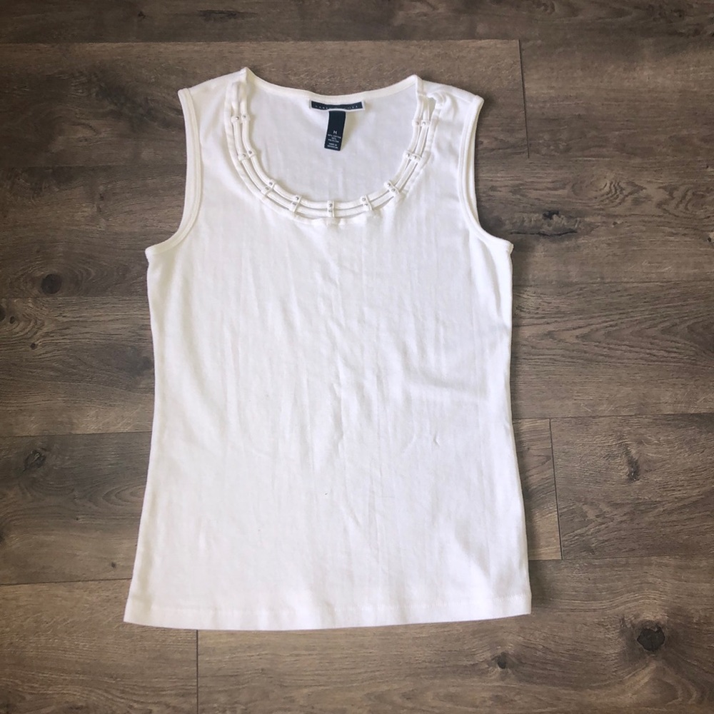 White Plain Tank w/ Gemstones on the Neckline